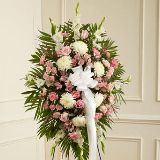 Deepest Sympathies Standing Spray-Pink & White