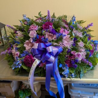 Lush Lavender & Blue Casket Spray