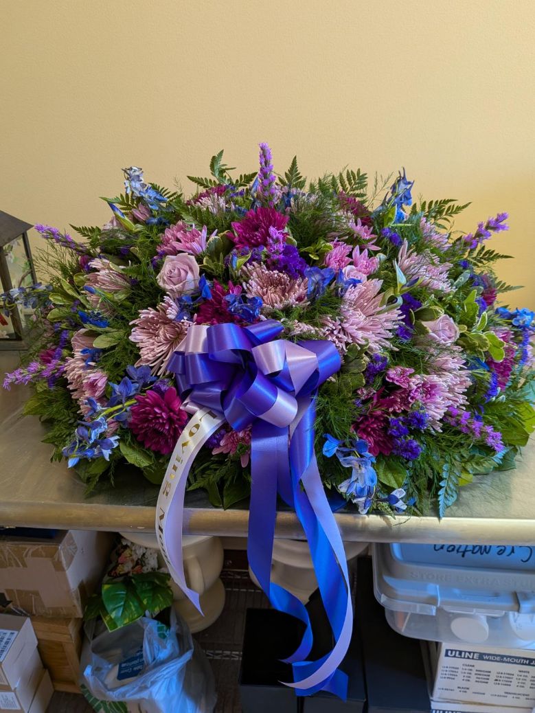 Lush Lavender & Blue Casket Spray